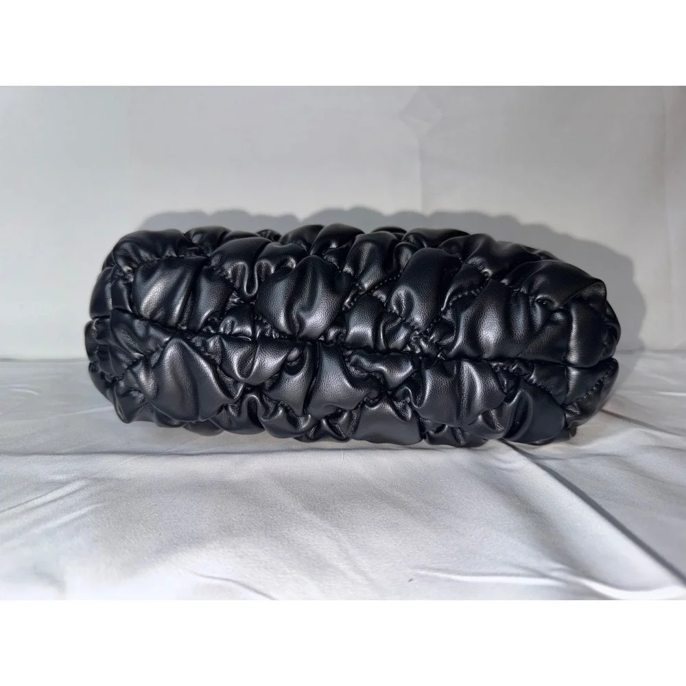 A New Day Black Ruched Puffy Hobo Bag Quilted Faux Leather Handbag